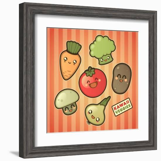 Kawaii Smiling Vegetables-diarom-Framed Art Print