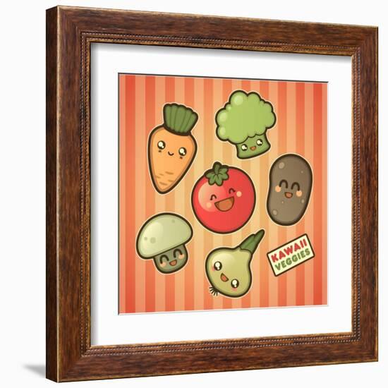 Kawaii Smiling Vegetables-diarom-Framed Art Print