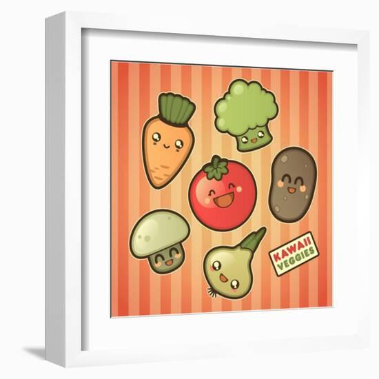 Kawaii Smiling Vegetables-diarom-Framed Art Print