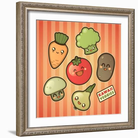 Kawaii Smiling Vegetables-diarom-Framed Art Print