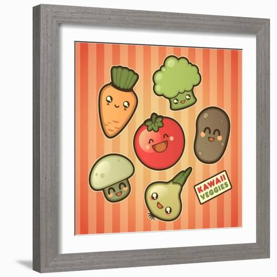 Kawaii Smiling Vegetables-diarom-Framed Art Print