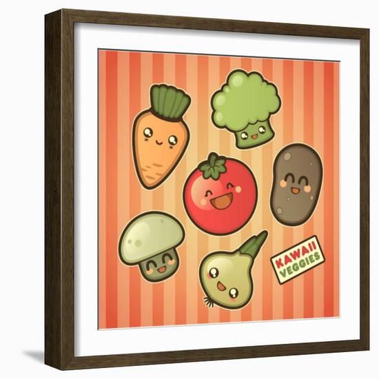 Kawaii Smiling Vegetables-diarom-Framed Art Print