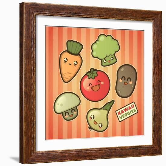 Kawaii Smiling Vegetables-diarom-Framed Art Print