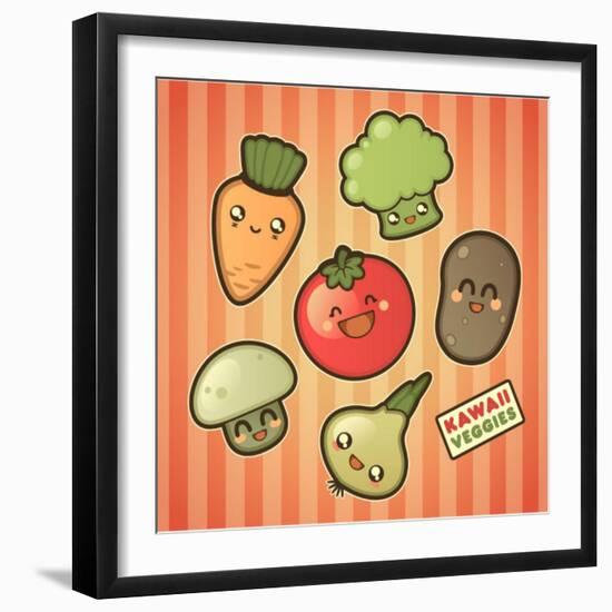 Kawaii Smiling Vegetables-diarom-Framed Art Print