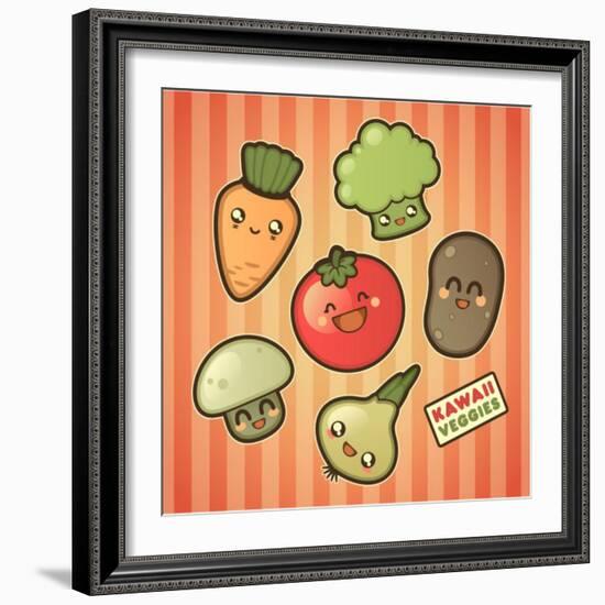 Kawaii Smiling Vegetables-diarom-Framed Art Print