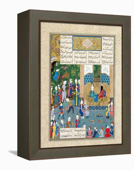 Kay Khusraw Welcomed by His Grandfather, Kay Kaus, King of Iran-null-Framed Premier Image Canvas