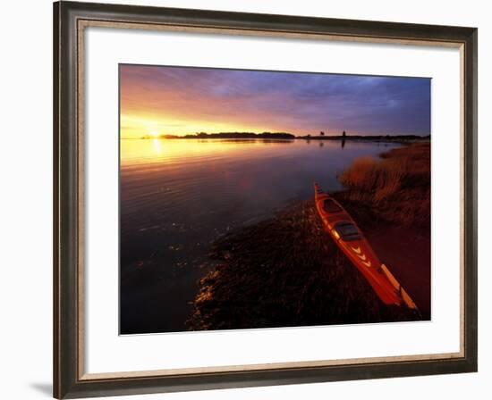 Kayak and Sunrise in Little Harbor in Rye, New Hampshire, USA-Jerry & Marcy Monkman-Framed Photographic Print