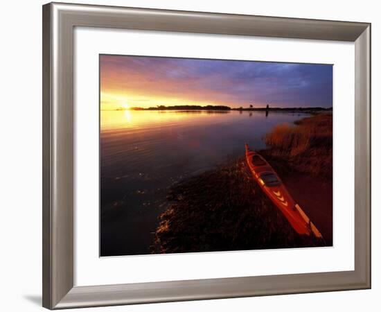 Kayak and Sunrise in Little Harbor in Rye, New Hampshire, USA-Jerry & Marcy Monkman-Framed Photographic Print