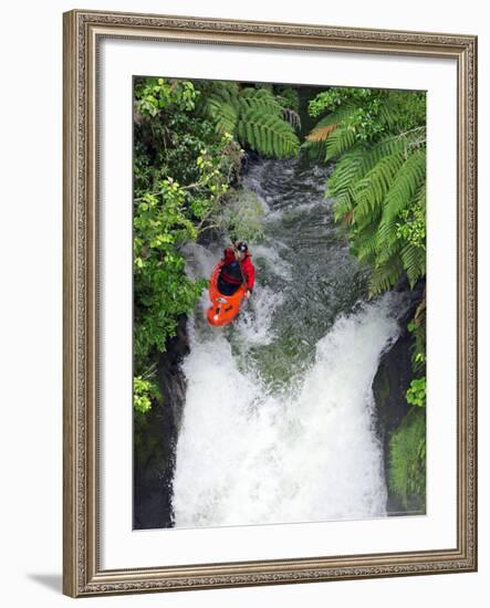Kayak in Tutea's Falls, Okere River, New Zealand-David Wall-Framed Photographic Print