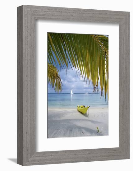 Kayak on White Sand Beach, Southwater Cay, Stann Creek, Belize-Cindy Miller Hopkins-Framed Photographic Print