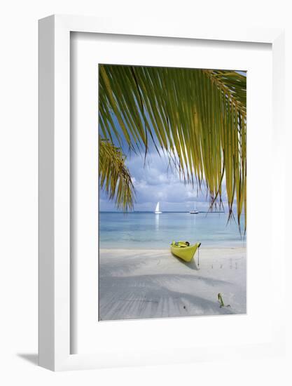 Kayak on White Sand Beach, Southwater Cay, Stann Creek, Belize-Cindy Miller Hopkins-Framed Photographic Print