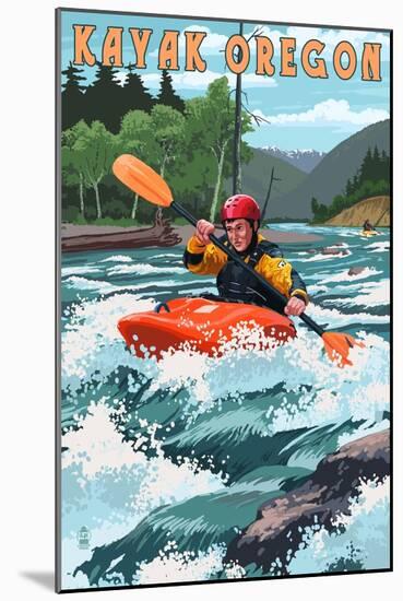 Kayak Oregon - River Scene-Lantern Press-Mounted Art Print