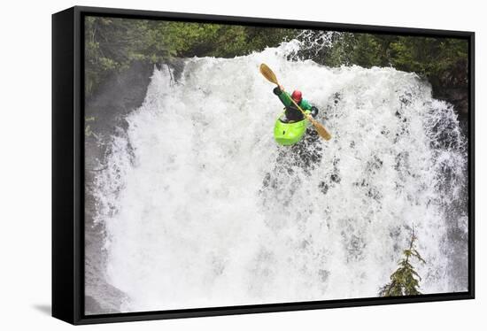 Kayaker Descending Waterfall Outside Of Crested Butte Colorado-Liam Doran-Framed Stretched Canvas