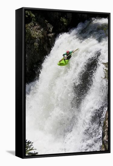 Kayaker Descending Waterfall Outside Of Crested Butte Colorado-Liam Doran-Framed Stretched Canvas