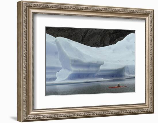 Kayaker exploring Grey Lake and Glacier, Torres del Paine National Park, Chile, Patagonia-Adam Jones-Framed Photographic Print