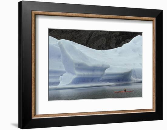 Kayaker exploring Grey Lake and Glacier, Torres del Paine National Park, Chile, Patagonia-Adam Jones-Framed Photographic Print