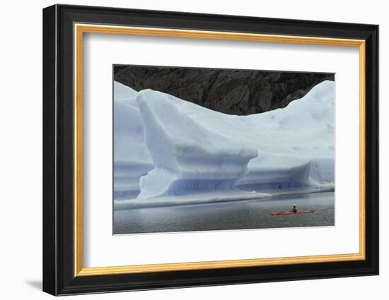 Kayaker exploring Grey Lake and Glacier, Torres del Paine National Park, Chile, Patagonia-Adam Jones-Framed Photographic Print