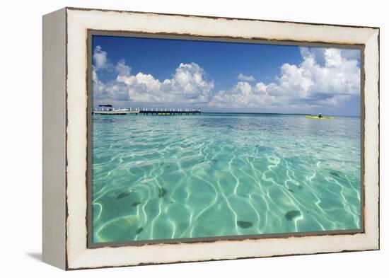 Kayaker in Blue Waters, Southwater Cay, Belize-Cindy Miller Hopkins-Framed Premier Image Canvas