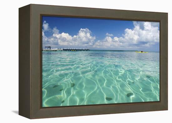 Kayaker in Blue Waters, Southwater Cay, Belize-Cindy Miller Hopkins-Framed Premier Image Canvas