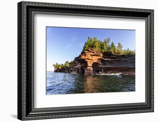 Kayaker in Sea Caves, Devils Island, Apostle Islands National Lakeshore, Wisconsin, USA-Chuck Haney-Framed Photographic Print