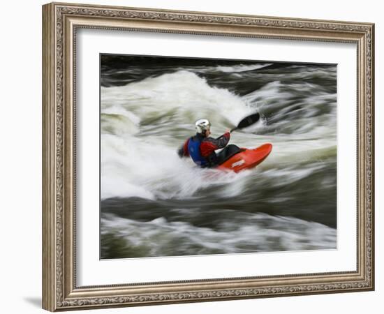 Kayaker Plays in a Hole in Tariffville Gorge, Farmington River in Tariffville, Connecticut, USA-Jerry & Marcy Monkman-Framed Photographic Print