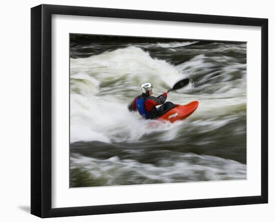 Kayaker Plays in a Hole in Tariffville Gorge, Farmington River in Tariffville, Connecticut, USA-Jerry & Marcy Monkman-Framed Photographic Print