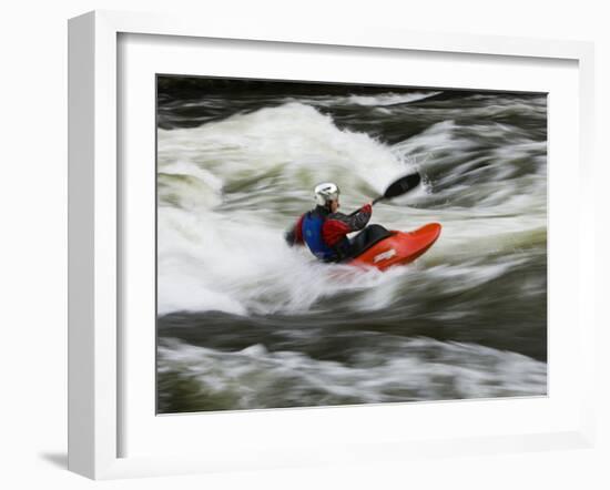 Kayaker Plays in a Hole in Tariffville Gorge, Farmington River in Tariffville, Connecticut, USA-Jerry & Marcy Monkman-Framed Photographic Print