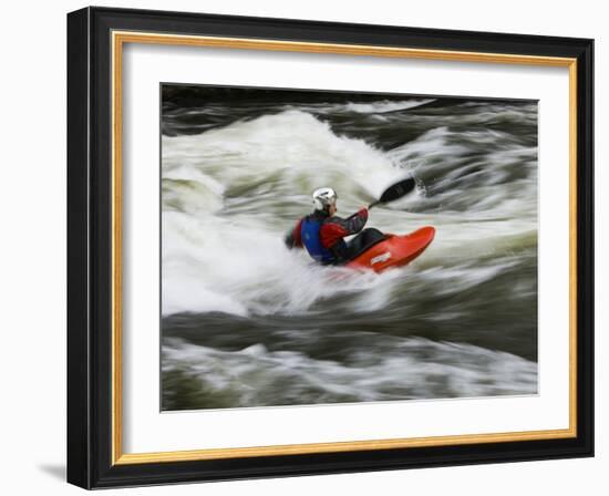 Kayaker Plays in a Hole in Tariffville Gorge, Farmington River in Tariffville, Connecticut, USA-Jerry & Marcy Monkman-Framed Photographic Print