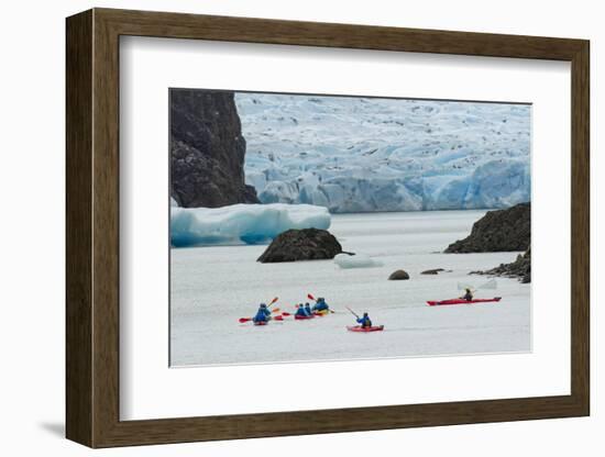 Kayaker's exploring Grey Lake and Grey Glacier, Torres del Paine National Park, Chile, Patagonia-Adam Jones-Framed Photographic Print