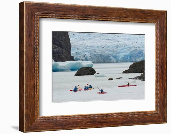 Kayaker's exploring Grey Lake and Grey Glacier, Torres del Paine National Park, Chile, Patagonia-Adam Jones-Framed Photographic Print