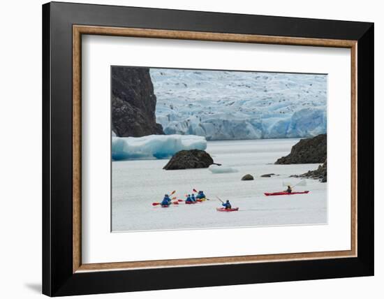 Kayaker's exploring Grey Lake and Grey Glacier, Torres del Paine National Park, Chile, Patagonia-Adam Jones-Framed Photographic Print