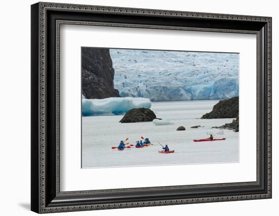 Kayaker's exploring Grey Lake and Grey Glacier, Torres del Paine National Park, Chile, Patagonia-Adam Jones-Framed Photographic Print