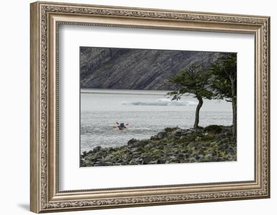 Kayaker's exploring Grey Lake, Torres del Paine National Park, Chile, Patagonia-Adam Jones-Framed Photographic Print