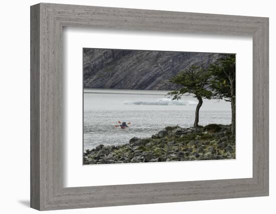 Kayaker's exploring Grey Lake, Torres del Paine National Park, Chile, Patagonia-Adam Jones-Framed Photographic Print