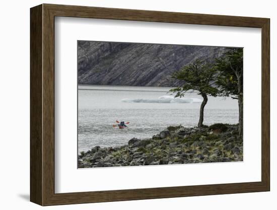 Kayaker's exploring Grey Lake, Torres del Paine National Park, Chile, Patagonia-Adam Jones-Framed Photographic Print