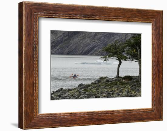 Kayaker's exploring Grey Lake, Torres del Paine National Park, Chile, Patagonia-Adam Jones-Framed Photographic Print