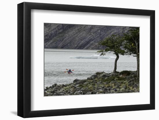 Kayaker's exploring Grey Lake, Torres del Paine National Park, Chile, Patagonia-Adam Jones-Framed Photographic Print