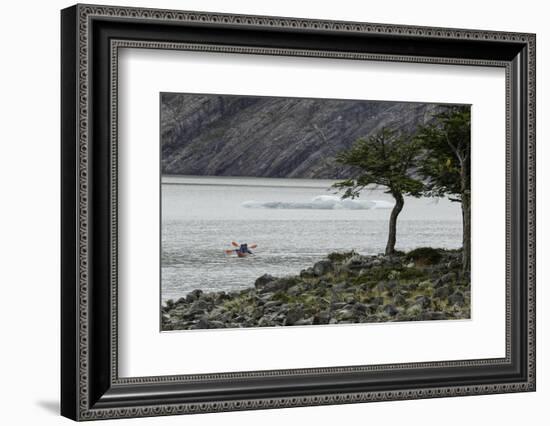 Kayaker's exploring Grey Lake, Torres del Paine National Park, Chile, Patagonia-Adam Jones-Framed Photographic Print