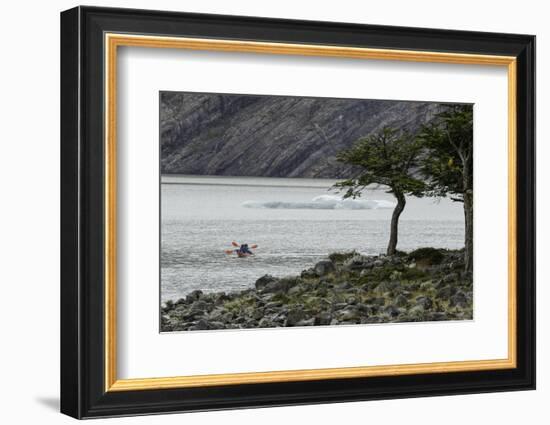 Kayaker's exploring Grey Lake, Torres del Paine National Park, Chile, Patagonia-Adam Jones-Framed Photographic Print