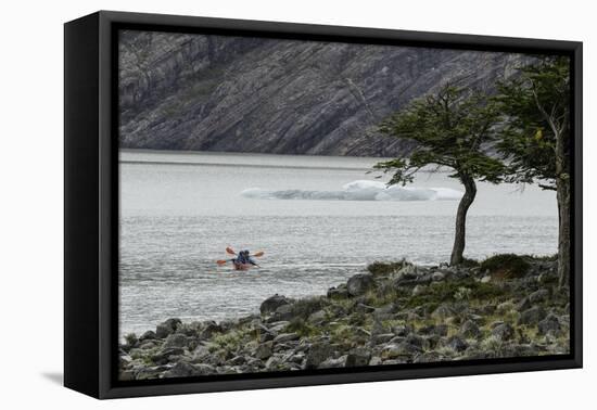Kayaker's exploring Grey Lake, Torres del Paine National Park, Chile, Patagonia-Adam Jones-Framed Premier Image Canvas