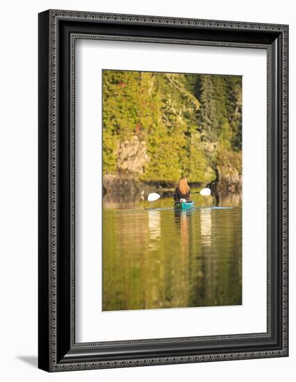 Kayakers in Clam Cove near Browning Passage, Northern Vancouver Island, British Columbia, Canada-Stuart Westmorland-Framed Photographic Print