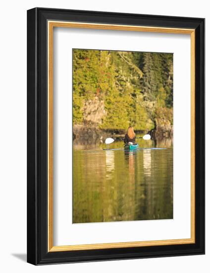 Kayakers in Clam Cove near Browning Passage, Northern Vancouver Island, British Columbia, Canada-Stuart Westmorland-Framed Photographic Print