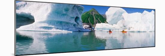 Kayakers in the Lake, Bear Glacier Lake, Kenai Fjords National Park, Alaska, USA-null-Mounted Photographic Print