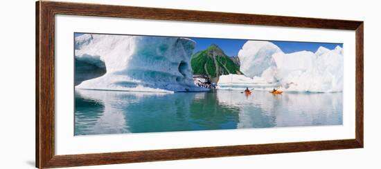 Kayakers in the Lake, Bear Glacier Lake, Kenai Fjords National Park, Alaska, USA-null-Framed Photographic Print