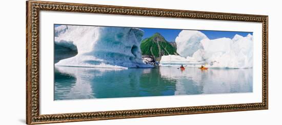 Kayakers in the Lake, Bear Glacier Lake, Kenai Fjords National Park, Alaska, USA-null-Framed Photographic Print