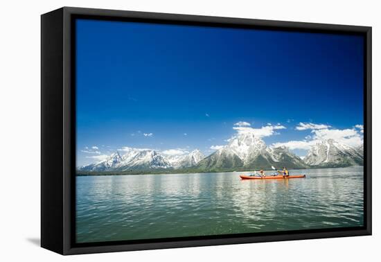 Kayaking On Jackson Lake In In Grand Teton National Park, WY-Justin Bailie-Framed Premier Image Canvas