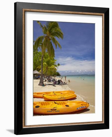 Kayaks and Beach, Shangri-La Fijian Resort, Yanuca Island, Coral Coast, Viti Levu, Fiji-David Wall-Framed Photographic Print