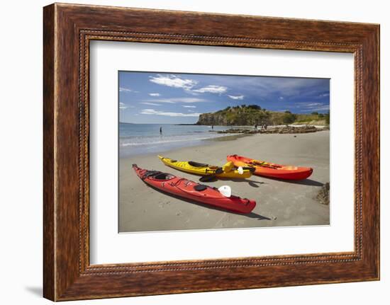 Kayaks, Doctors Point, Mapoutahi Pa, Maori Pa Site, South Island, New Zealand-David Wall-Framed Photographic Print