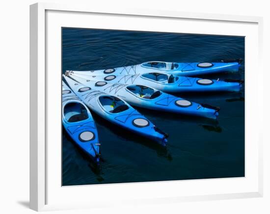 Kayaks in Harbor Along Bearskin Neck, Rockport, Massachusetts, USA-Lisa S. Engelbrecht-Framed Photographic Print