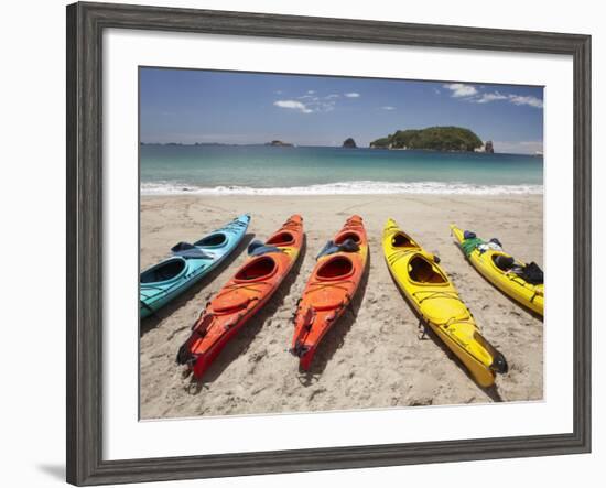 Kayaks on Beach, Hahei, Coromandel Peninsula, North Island, New Zealand-David Wall-Framed Photographic Print